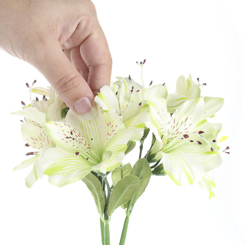 Set of 2 Green and Cream Artificial Alstroemeria Peruvian Lily 12″ Bundles