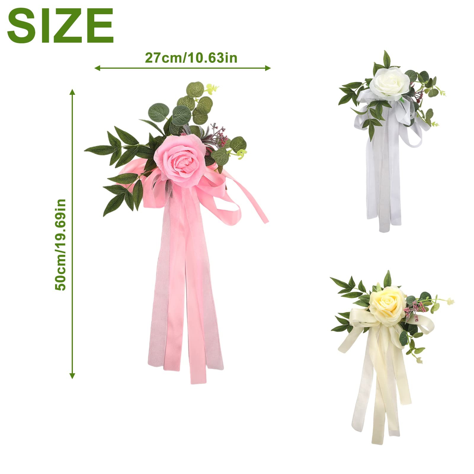 FQQWEE 6Pcs Wedding Aisle Chair Decorations White Rose Floral Wedding Chair B…