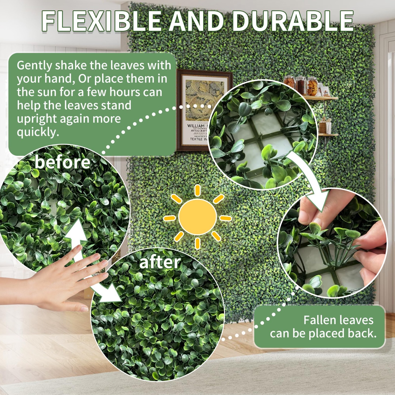 12 Pack 10″x10″ UV-Resistant Faux Boxwood Grass Wall Panels for Indoor/Outdoor D