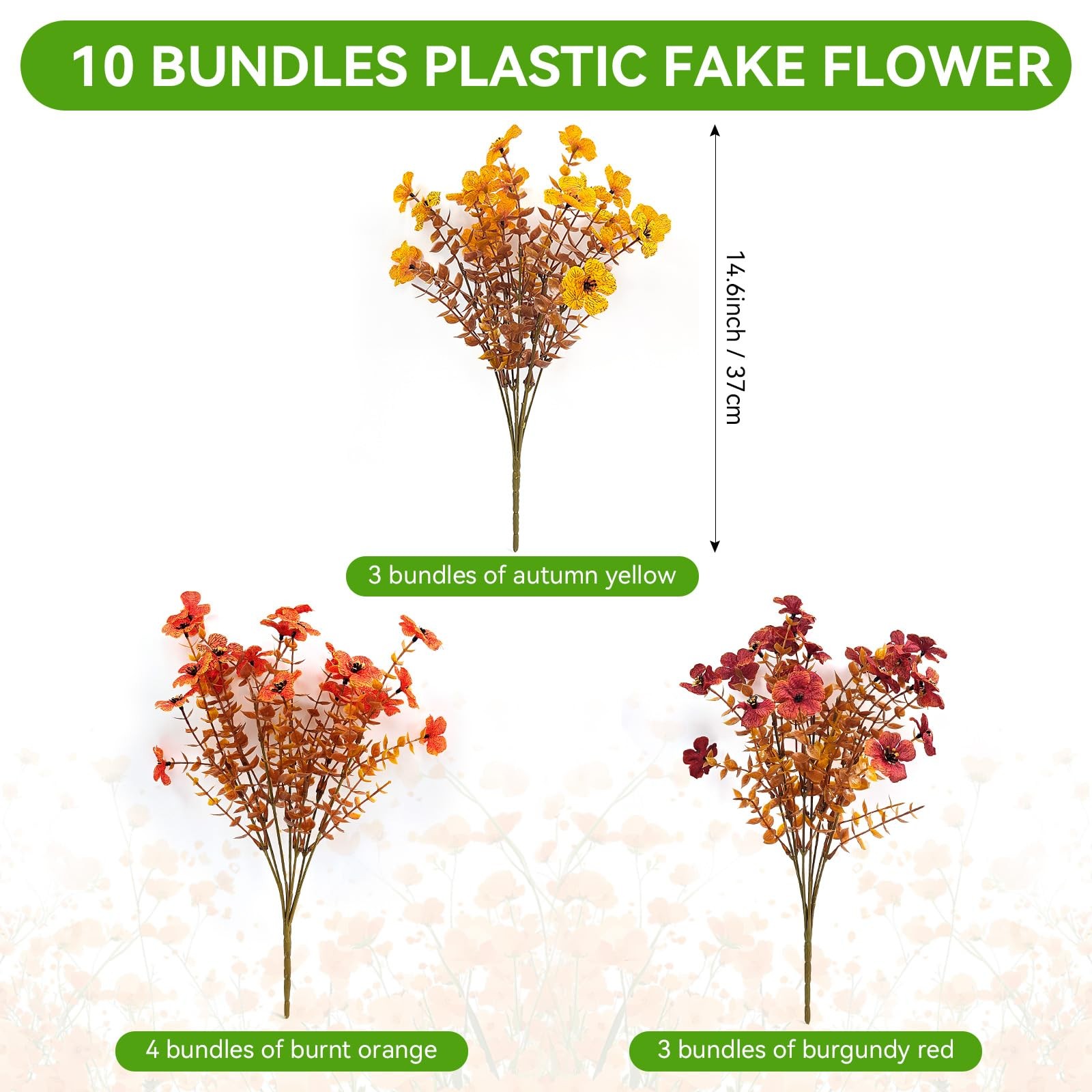 10 Bundles Artificial Flowers for Outdoors, UV Resistant Faux Plastic Plants …