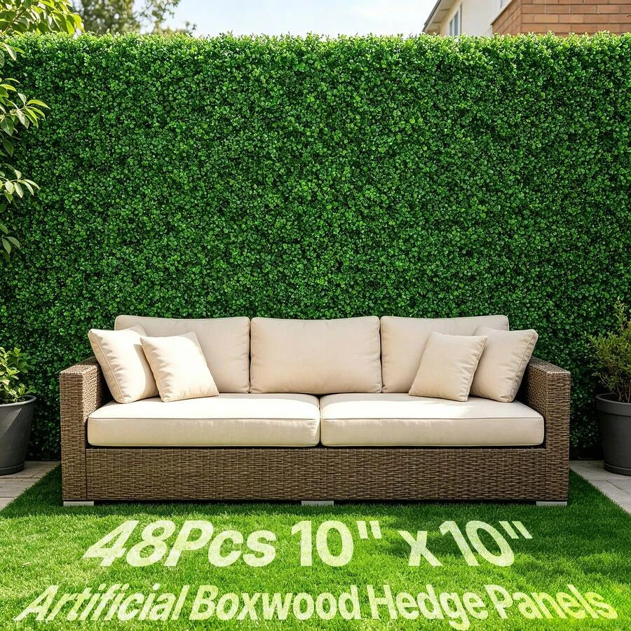 48pcs 10X10in Artificial Boxwood Panel UV Hedge Wall Fake Grass
