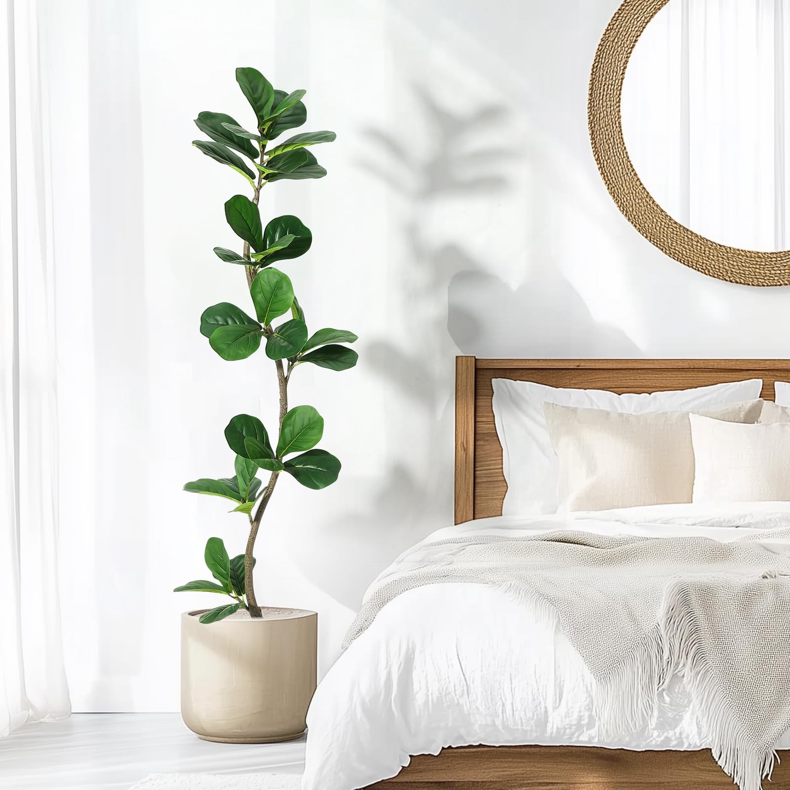 Artificial Fiddle Leaf Fig Tree – 5 ft Fake Plant with Black Nursery Planter,…