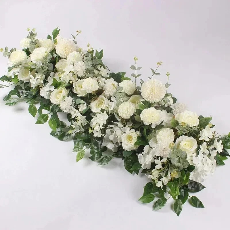 100cm Artificial White Rose Flower Row Table Centerpiece Flowers – Wedding Decor