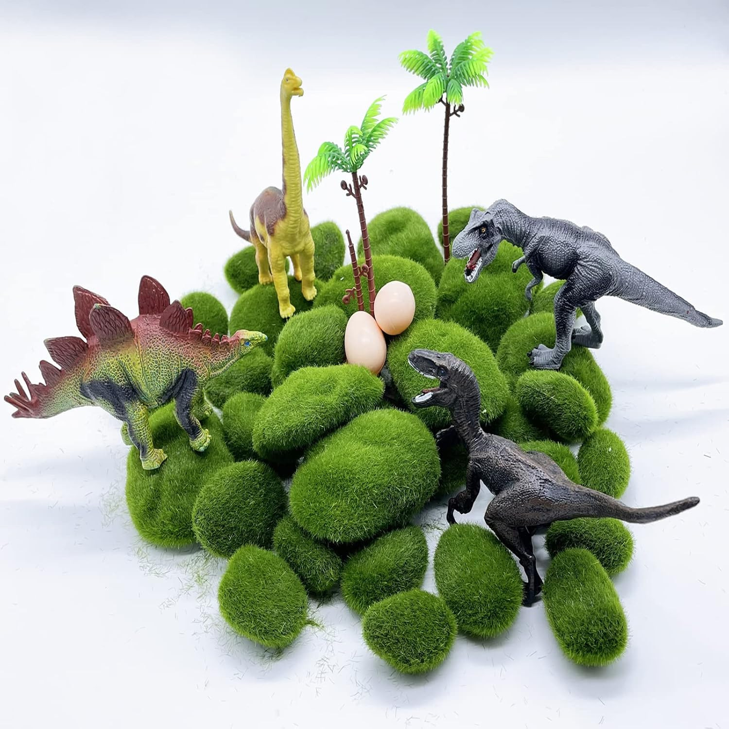 40PCS Artificial Moss Rocks Decorative Moss Balls Green Moss Covered Stones