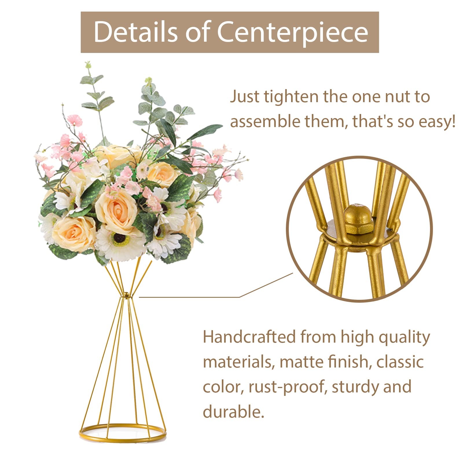 20 Inch Gold Centerpieces Wedding Geometric Metal Flower Stands Tabletop Decor