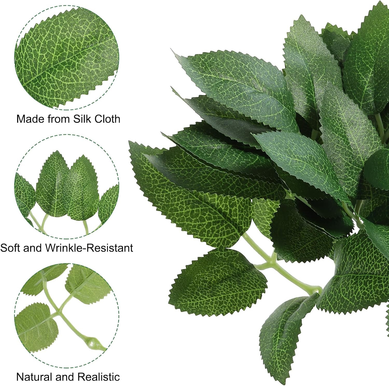 3.54X7.48 Artificial Silk Rose Leaf, 40 Pcs Artificial Greenery Leaves Fake Leav