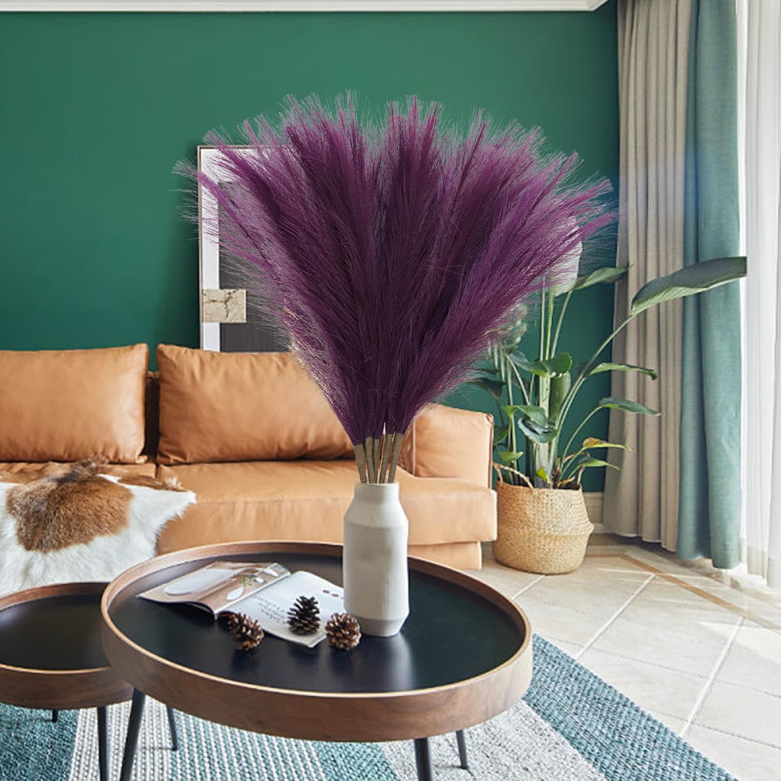 Purple Pampas Grass Decor Tall-Faux PampasGrass Small 30″-5 Stems Dried Pampa…