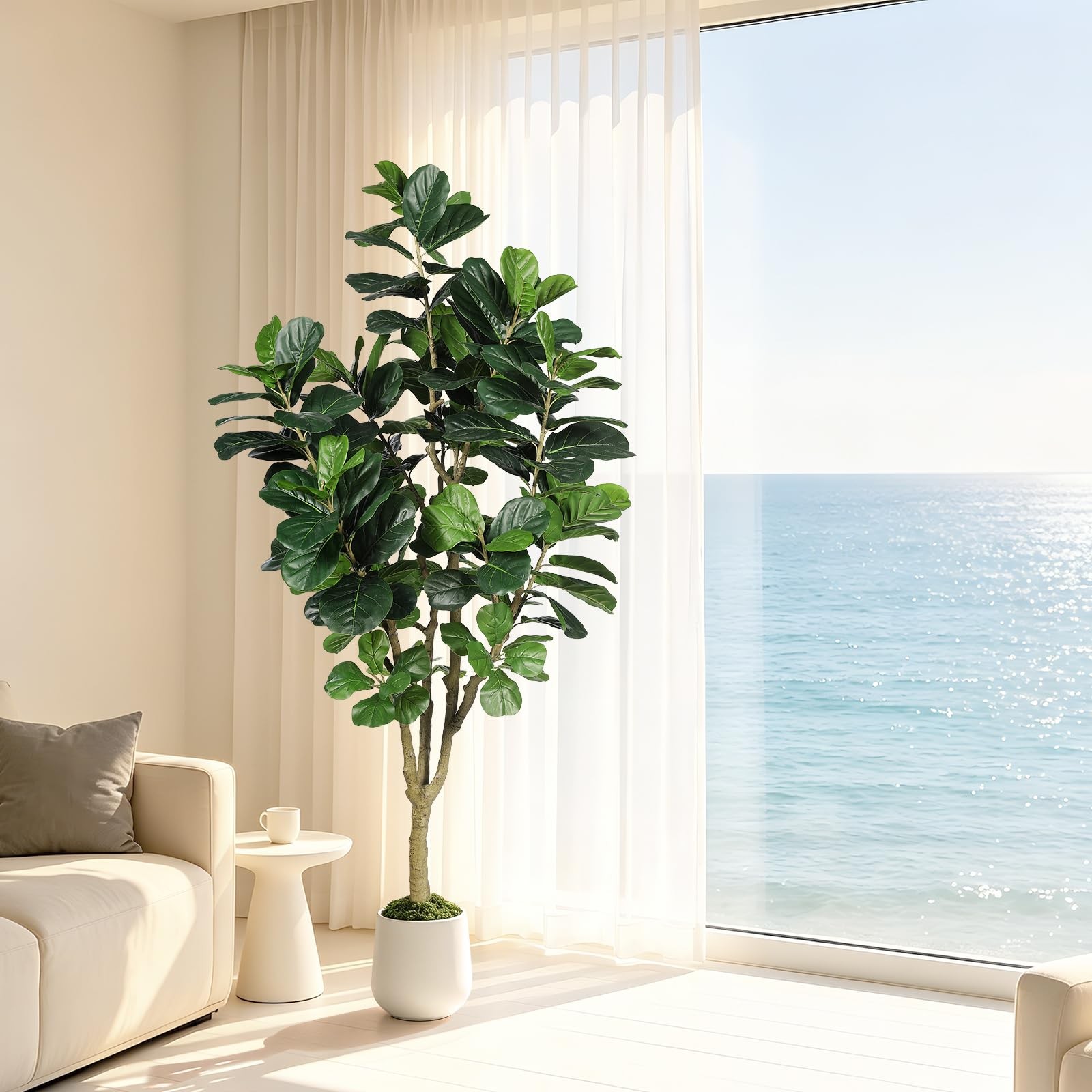Artificial Fiddle Leaf Fig Tree 7FT for Faux Plants Indoor Home Green Decor