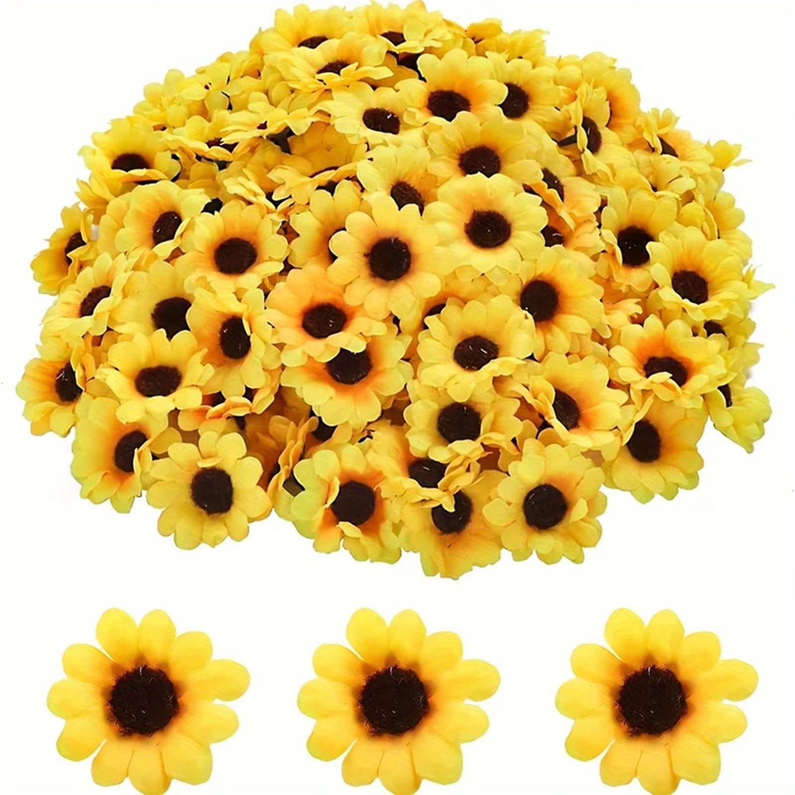 Yellow Sun Flower Heads 100 PCS Artificial Mini Daisy Fabric Sunflower Craft