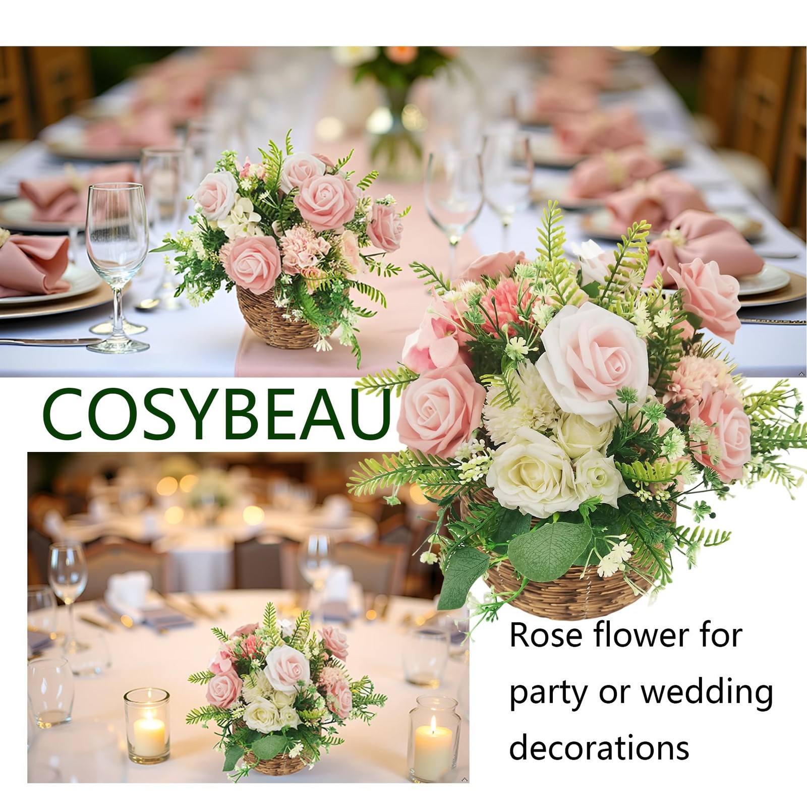 Artificial Flowers 25pcs Roses, Shade of Blush Pink Foam Fake Rose Faux Flowe…