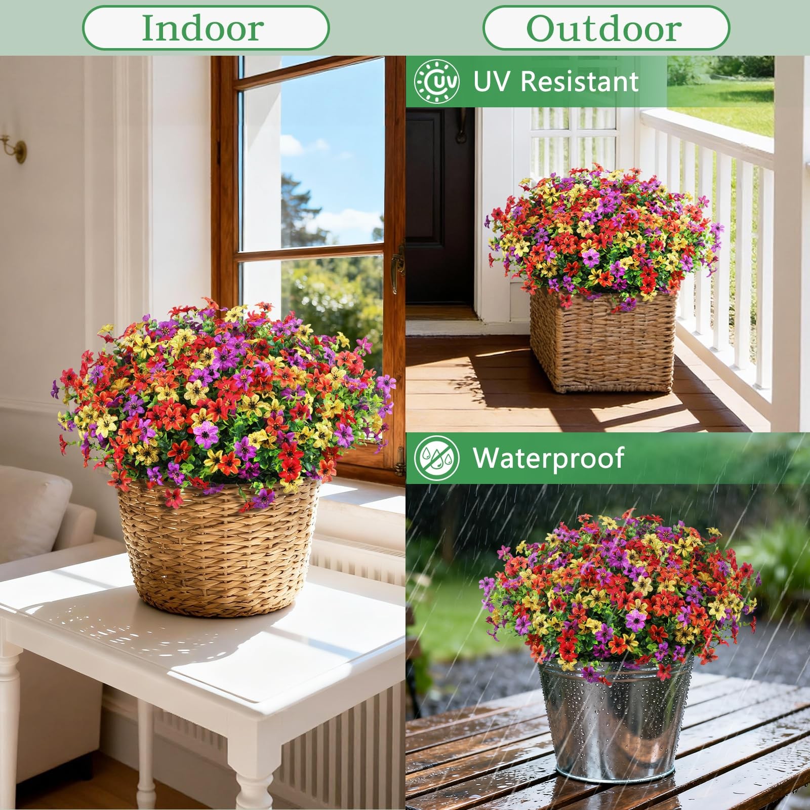 24 Bundles Artificial Flowers for Outdoors Spring Summer Decor, Realistic Fau…