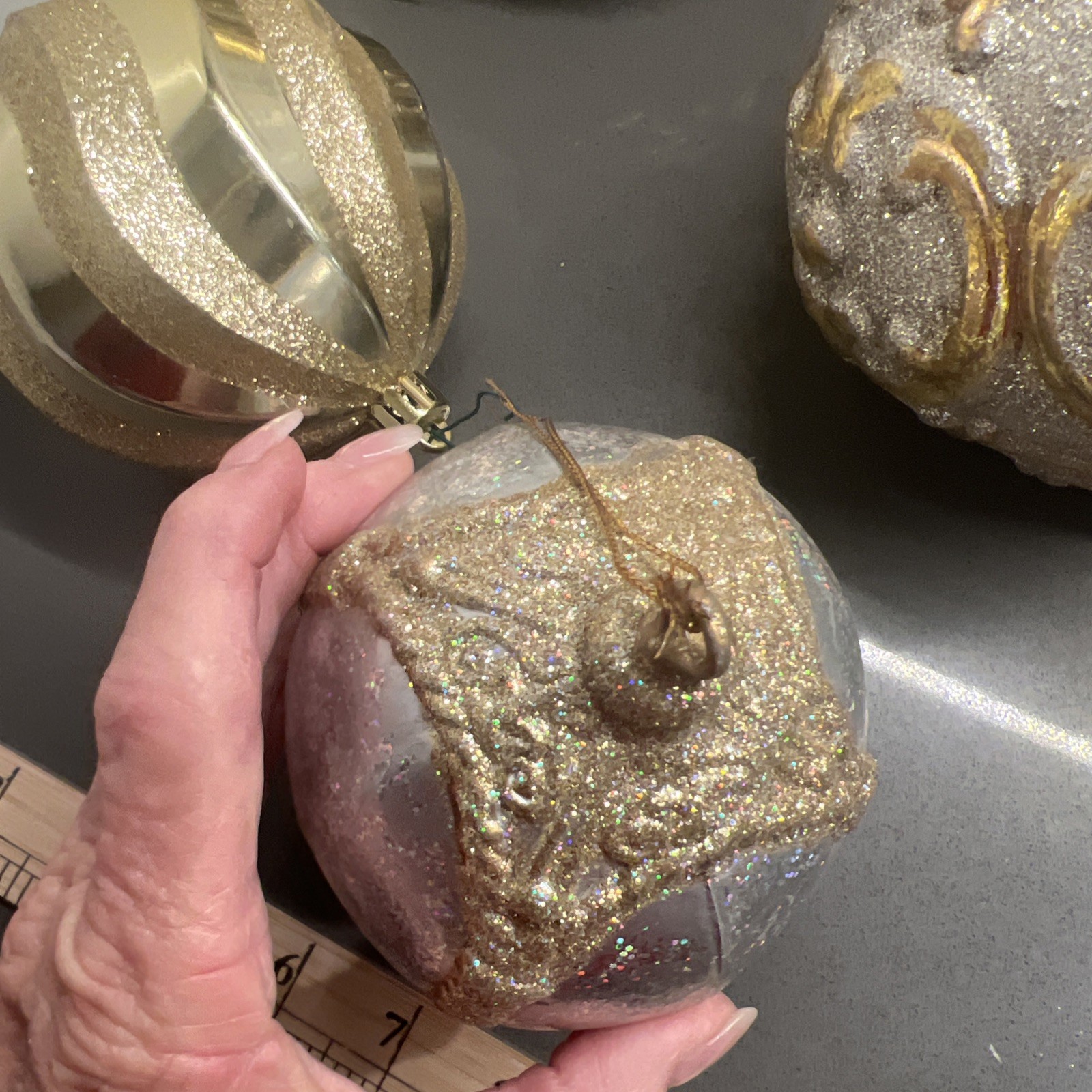 6 Extra Large/Large Gold Silver Glitter Ball Ornamental Decor