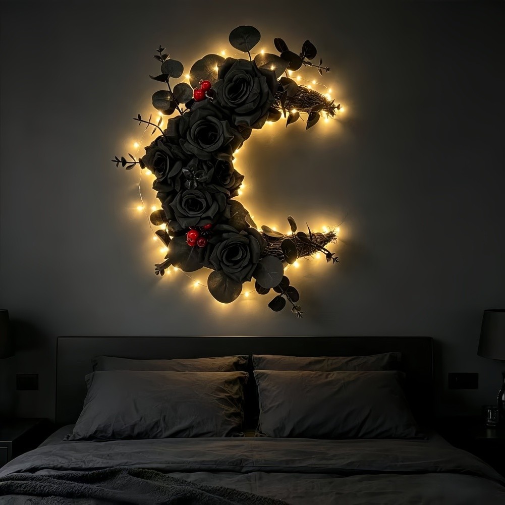 Handmade Plastic Halloween Cat Garland for Home Decor 35cm Dark Wreath