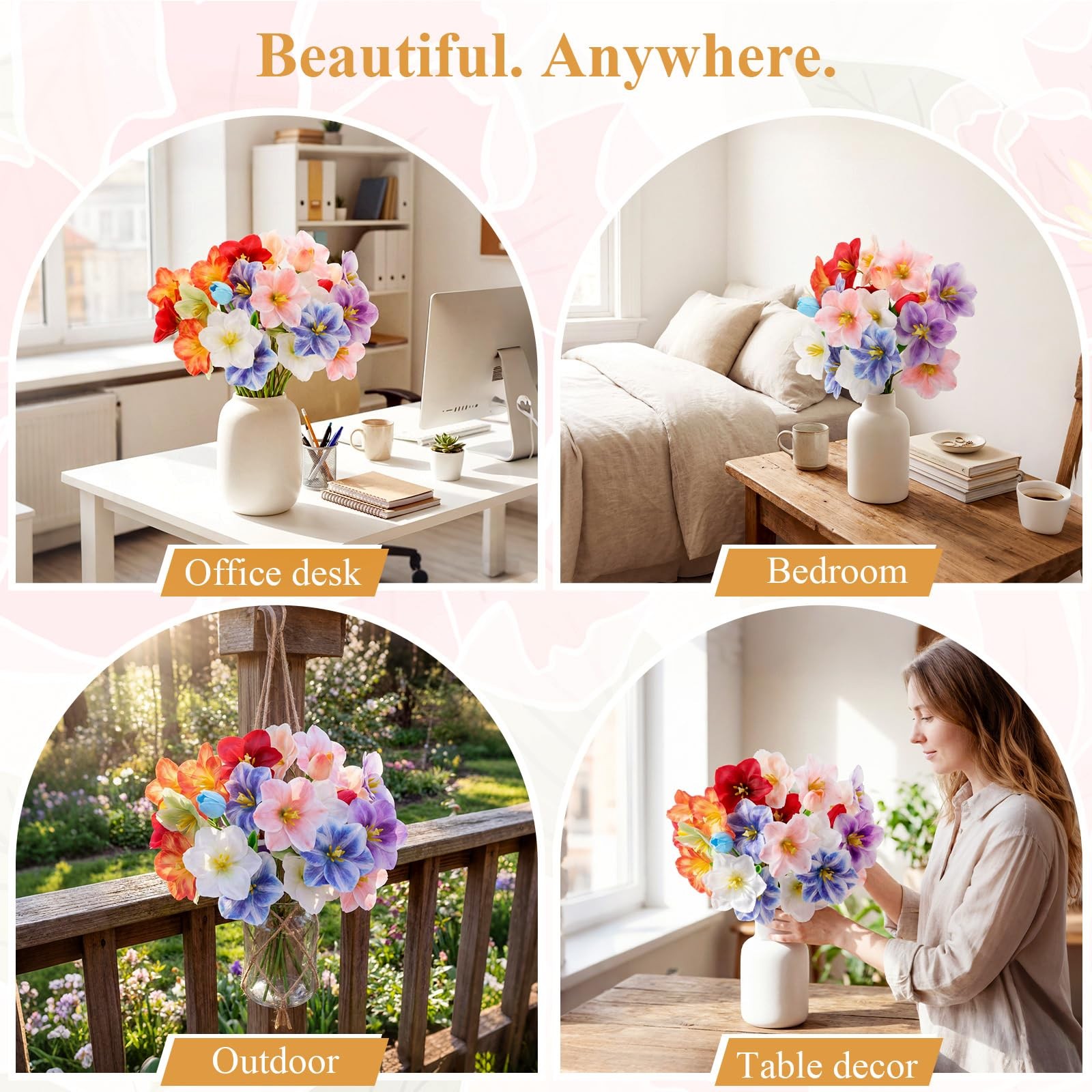 12 Bundles Artificial Flowers Fake Tulips for Outdoor, UV Resistant & Fade Pr…