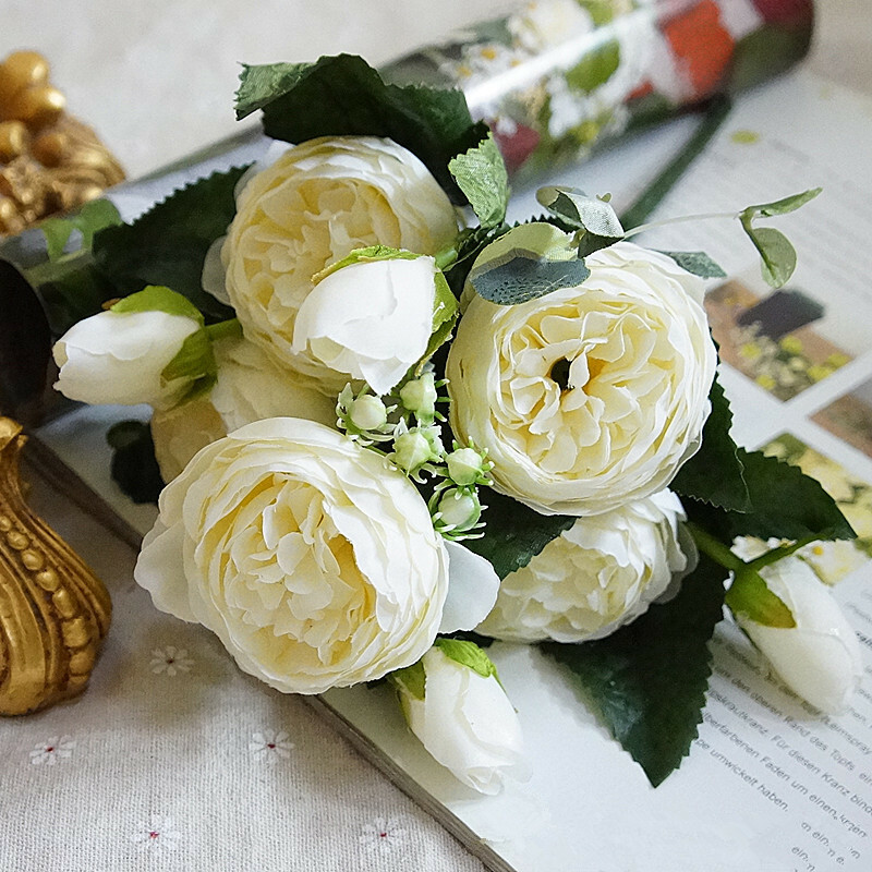 Rose Peony Bouquet Fake Flower Artificial Silk Floral Bridal Party Home Wedding