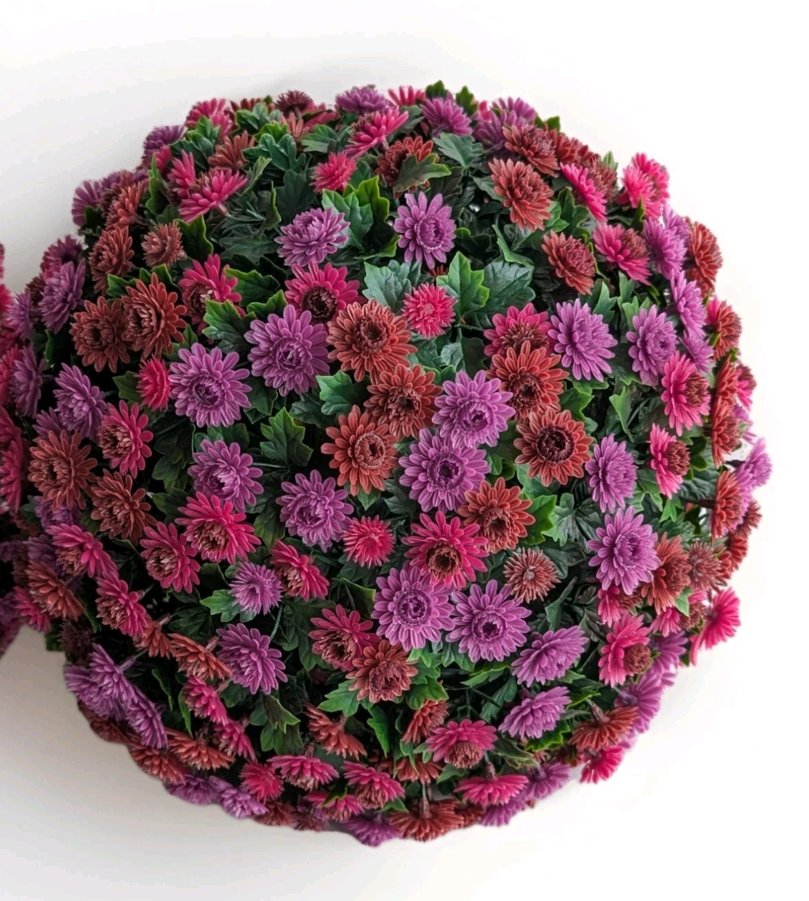 Wicker Park S/2 Oversized 15″ Harvest Faux Mum Flower Spheres Plum Multi