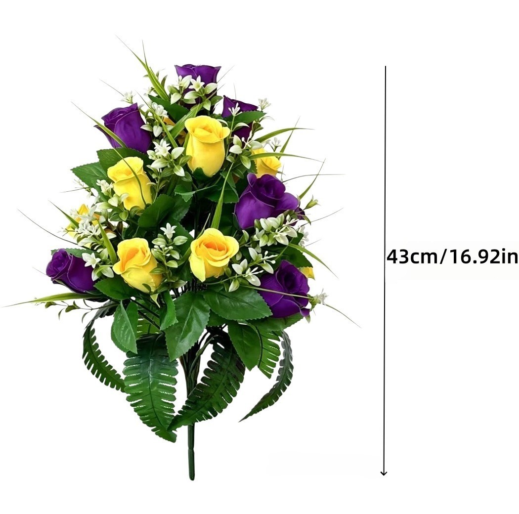 2 Pack Silk Bouquets Purple Yellow Green 43cm for Memorial Home Decor