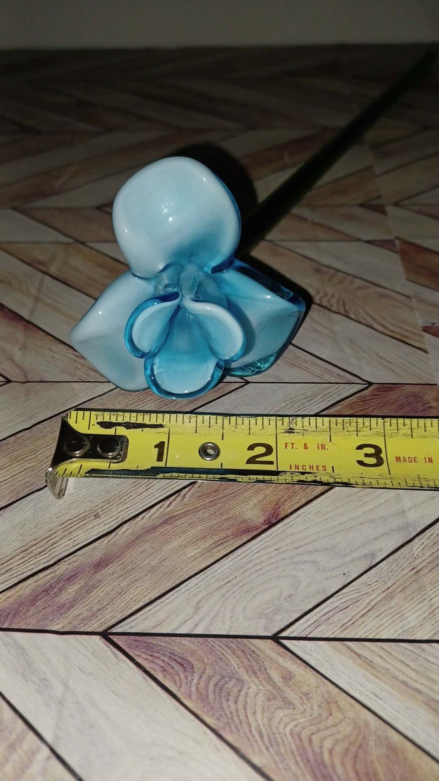 12 Inch Murano Style Blown Glass Flower Excellent Condition Light Blue Art Glass