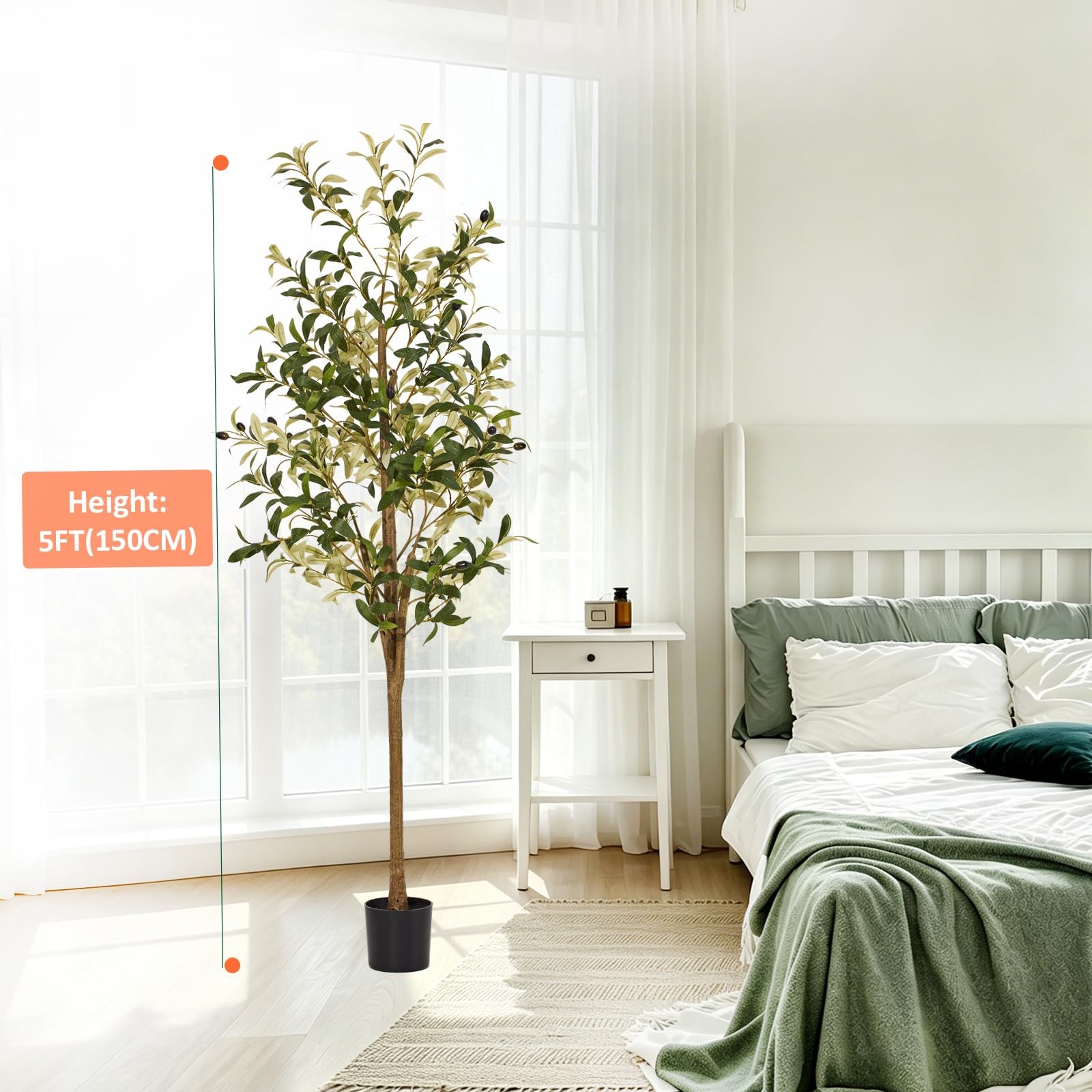 5ft Artificial Olive Trees Indoor, Faux Olive Tree with Natural Wood Realisti…