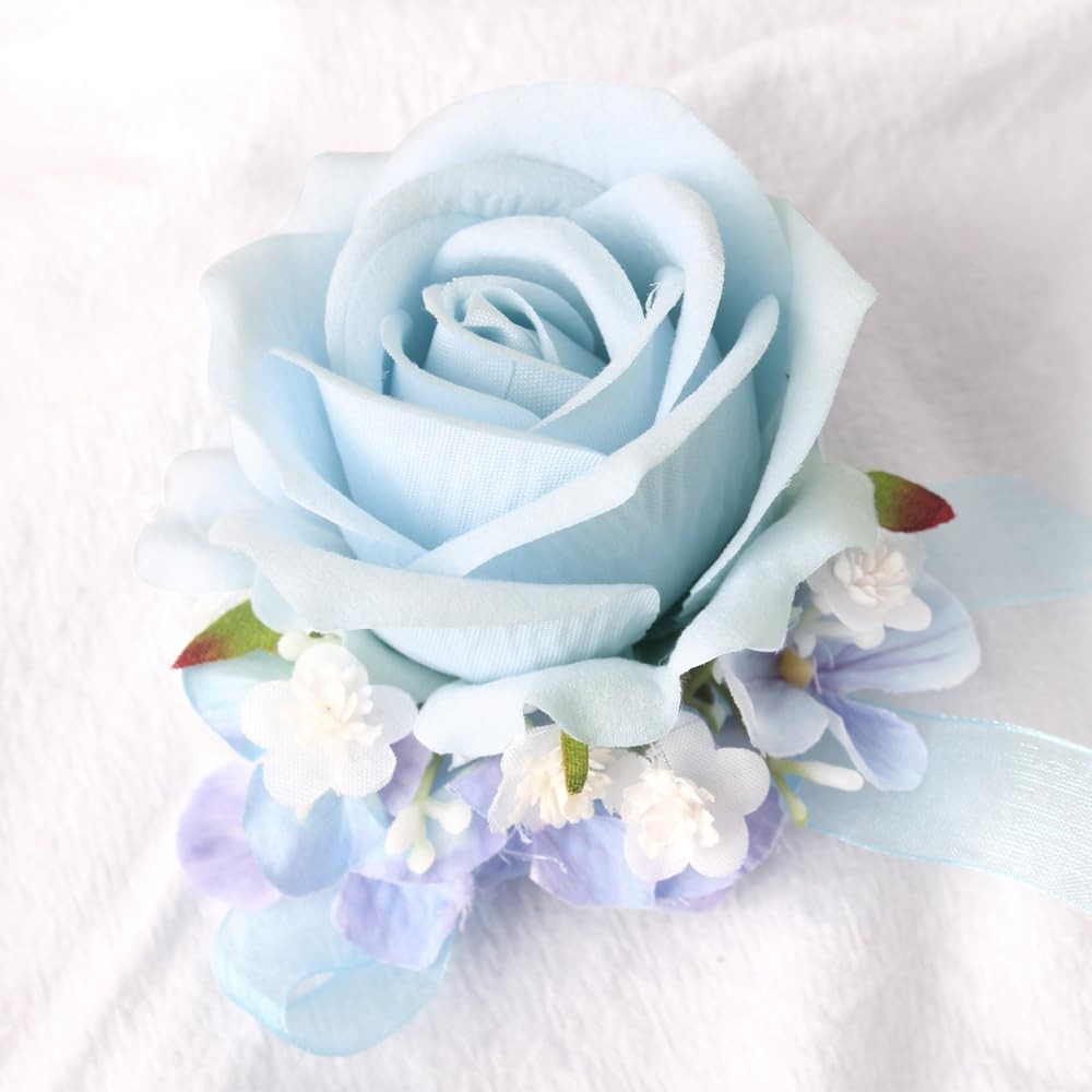 Light Blue Rose Corsage Wristlet And Boutonniere Set Artificial Flowers