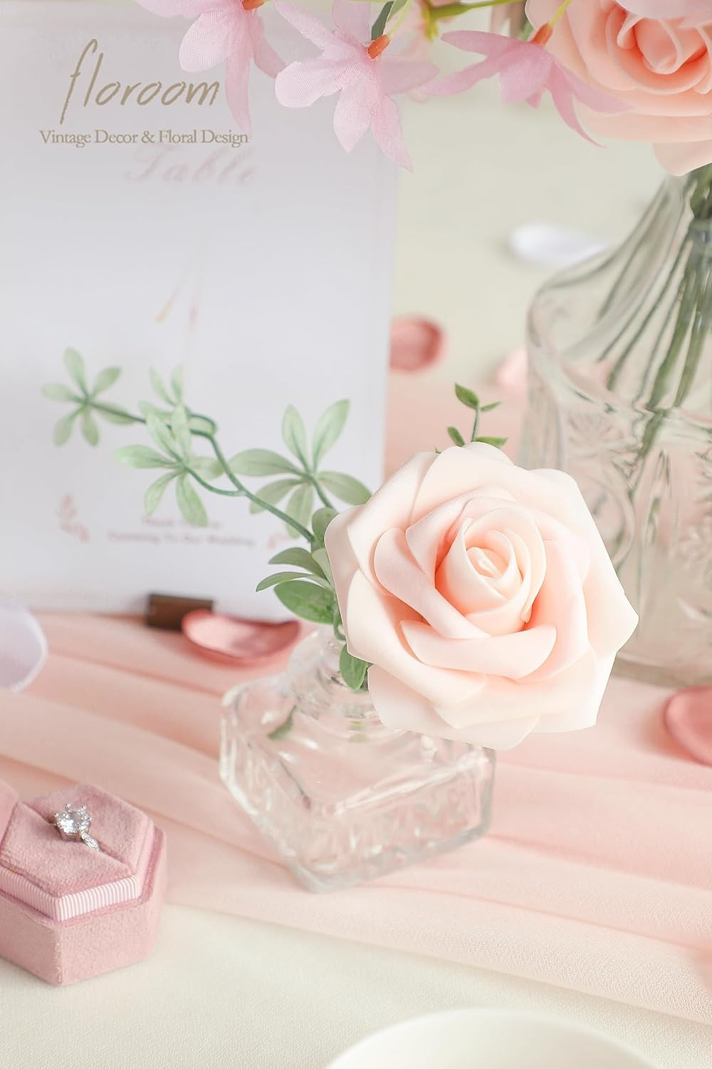 Cream Blush Artificial Flowers Fake Roses Peonies and Greenery Combo Box Set for
