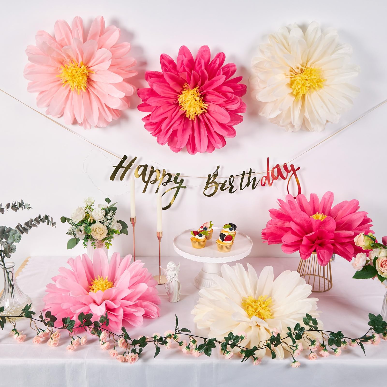 Pink Large Tissue Paper Flowers Party Decorations Birthday Backdrop 20 Inch 6PCS