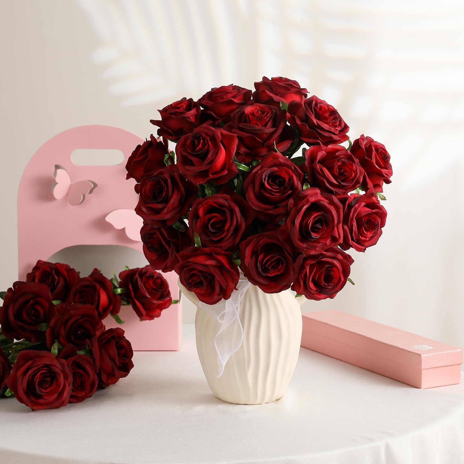 80 Pcs Burgundy Roses Artificial Flowers Bulk, Maroon Flowers Artificial Silk…