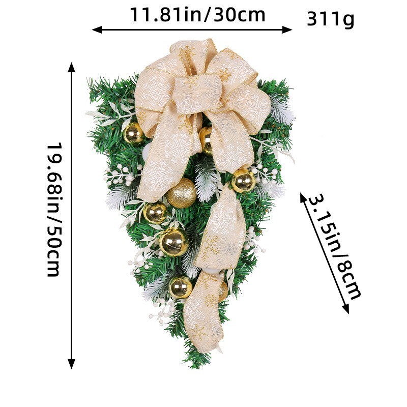 Artificial Holiday Festive Wreath for Front Door or Porch, Ribbon