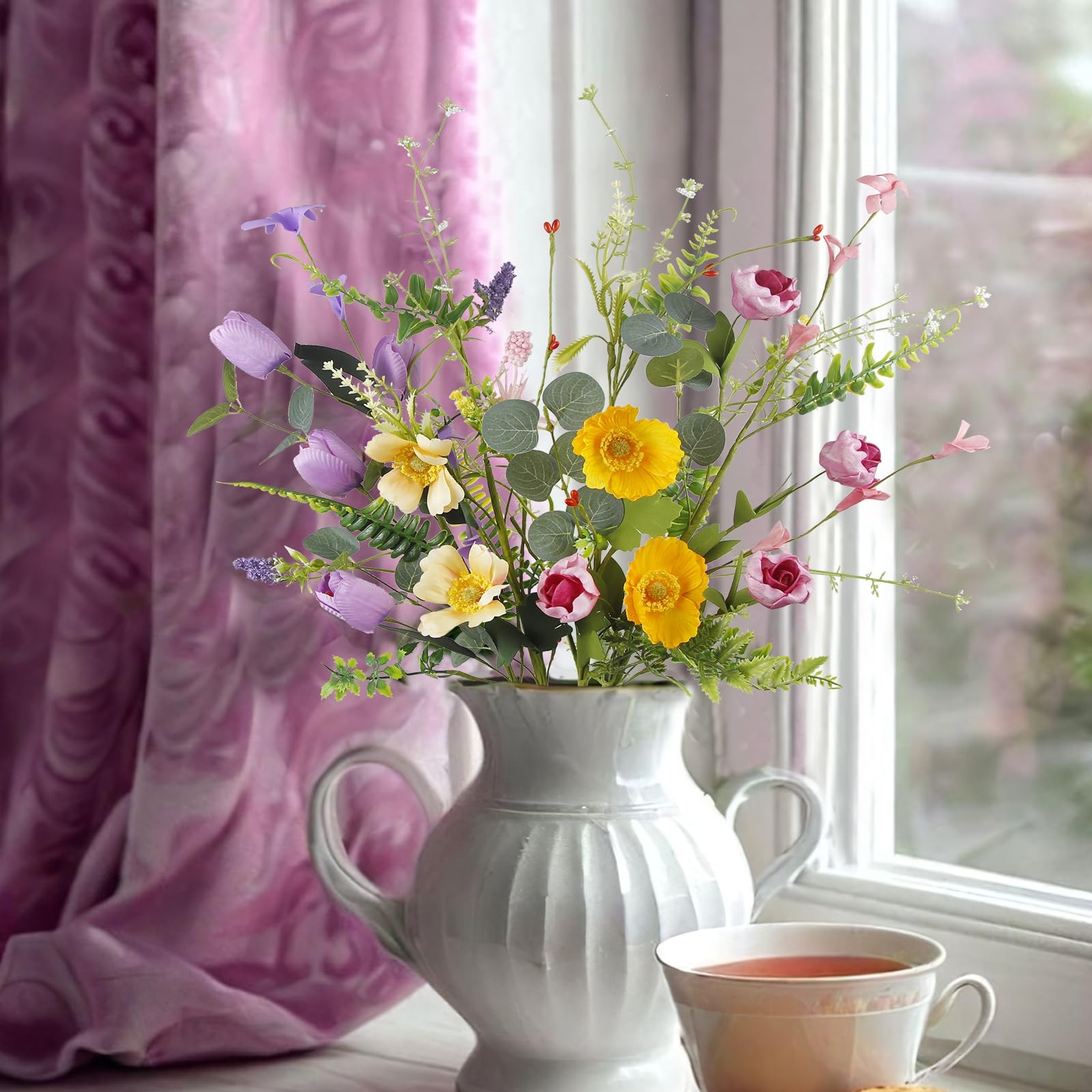 Wildflowers Artificial Flowers Daisies Roses Poppies Summer Decor 4 PCS
