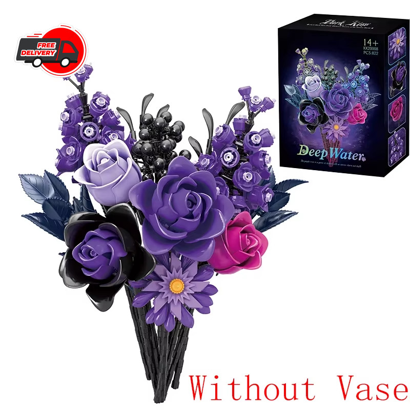 1218PCS Gothic Bouquet Flowers with Vase Building Blocks DIY Home Decoration