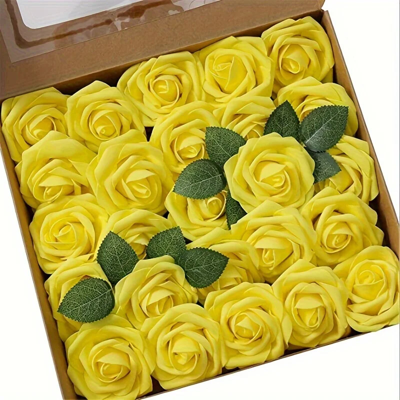 25Pcs Artificial Flowers Fake Flowers Roses Stem for DIY Wedding Bouquets Party