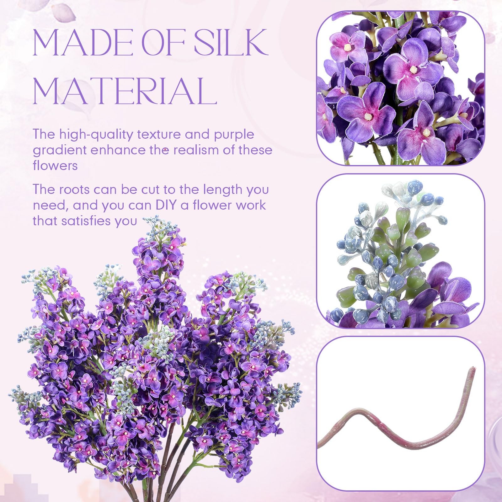 Thiccywoov 6 Pcs 25 Artificial Lilac Flowers Fake Delphinium Antirrhinum Stem…