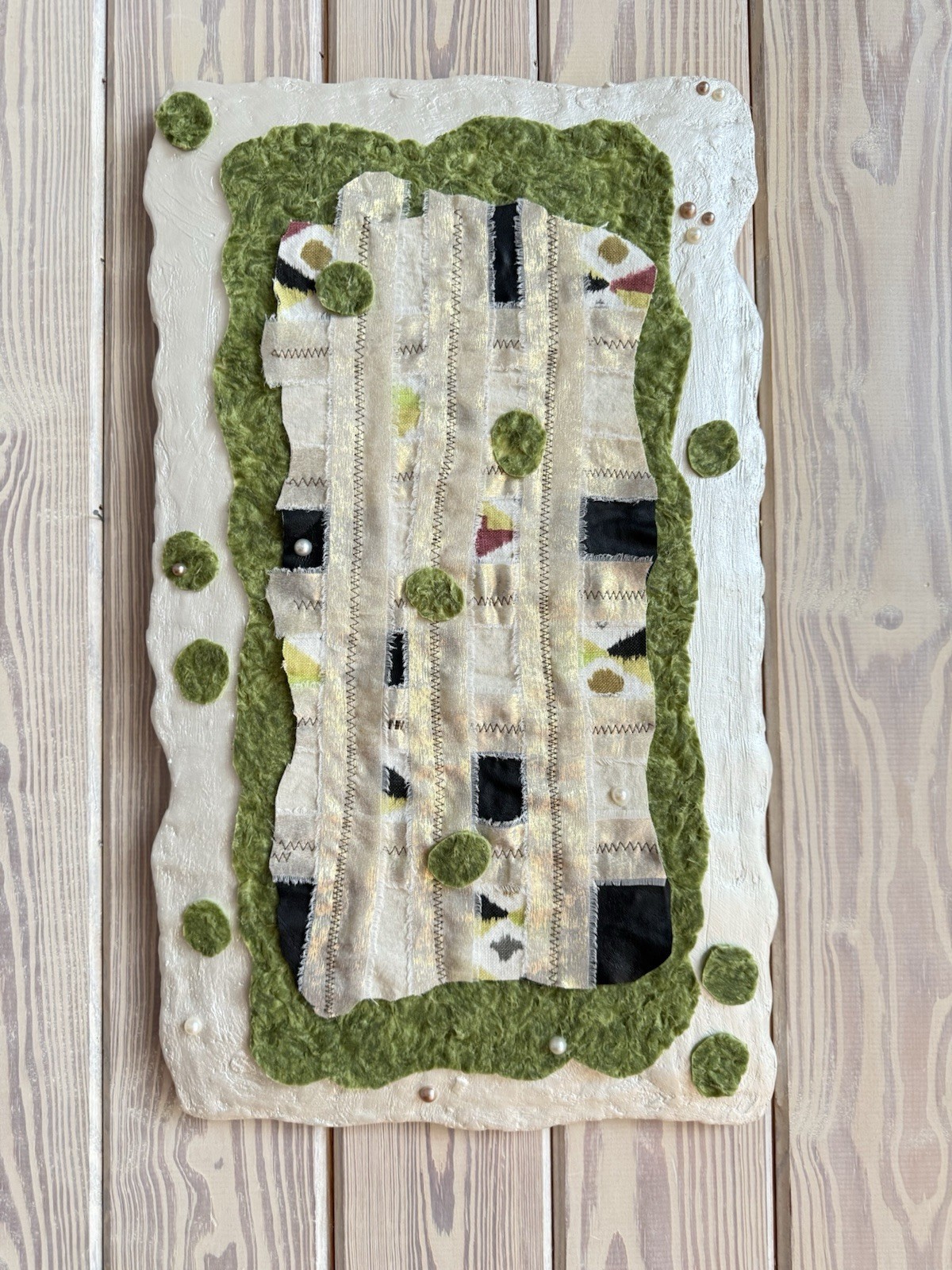 Handmade Textured WallArt Recycled Yarn Fabric Neutral Abstract Fiber Art 24×14”