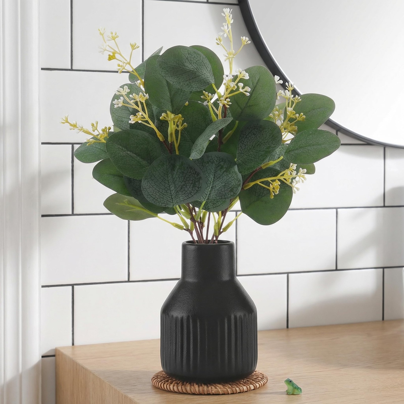 Artificial Eucalyptus Greenery Stems in Ceramic Vase,10Pcs Fake Plants Eucaly…