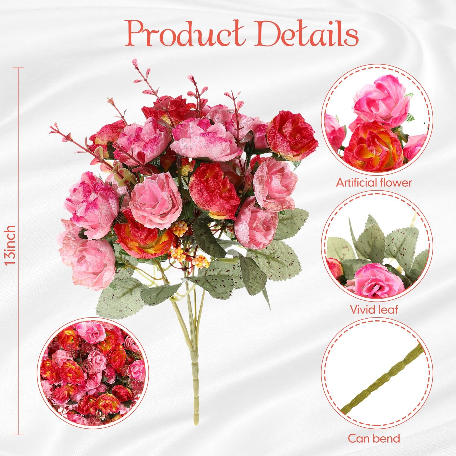 8 Pcs Rose Artificial Flowers Fake Flowers Bouquet 21 Heads Silk Faux Floral …