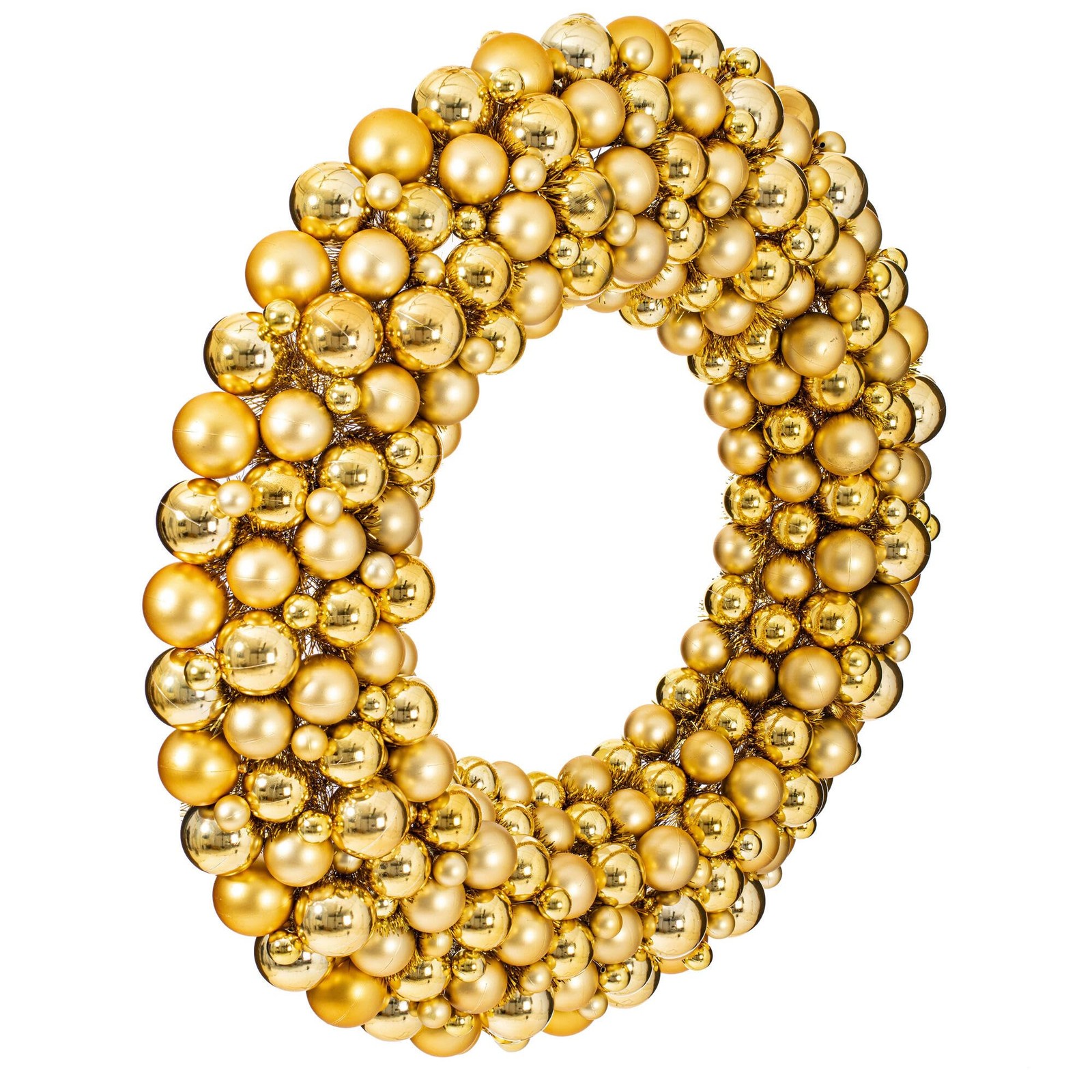 Vickerman 24″ Contemporary Plastic Ball Wreath in Shiny and Matte Gold