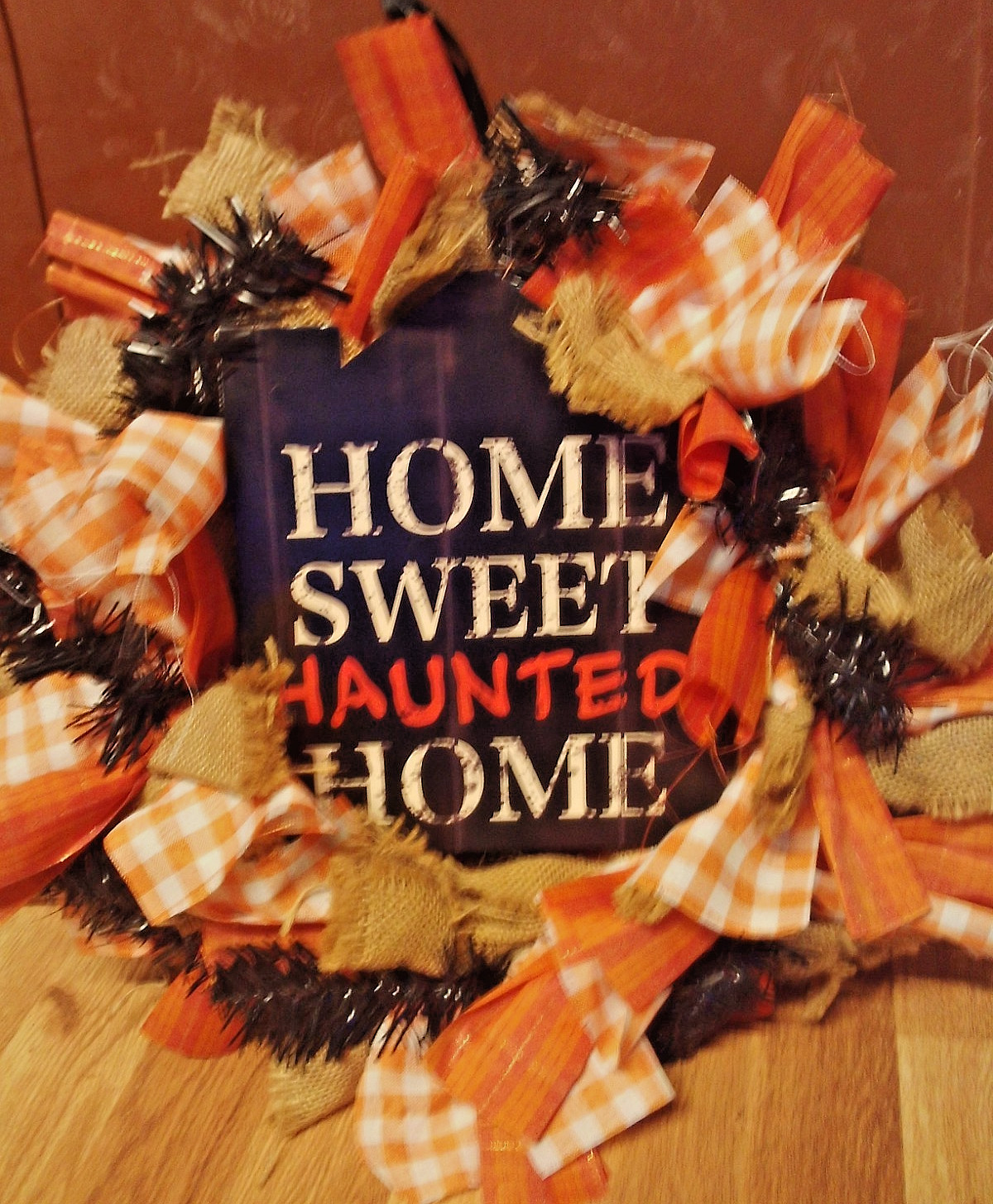Home Sweet Haunted Home 18″ HALLOWEEN Wreath Fall Decor-Orange/Black-Ribbons 187