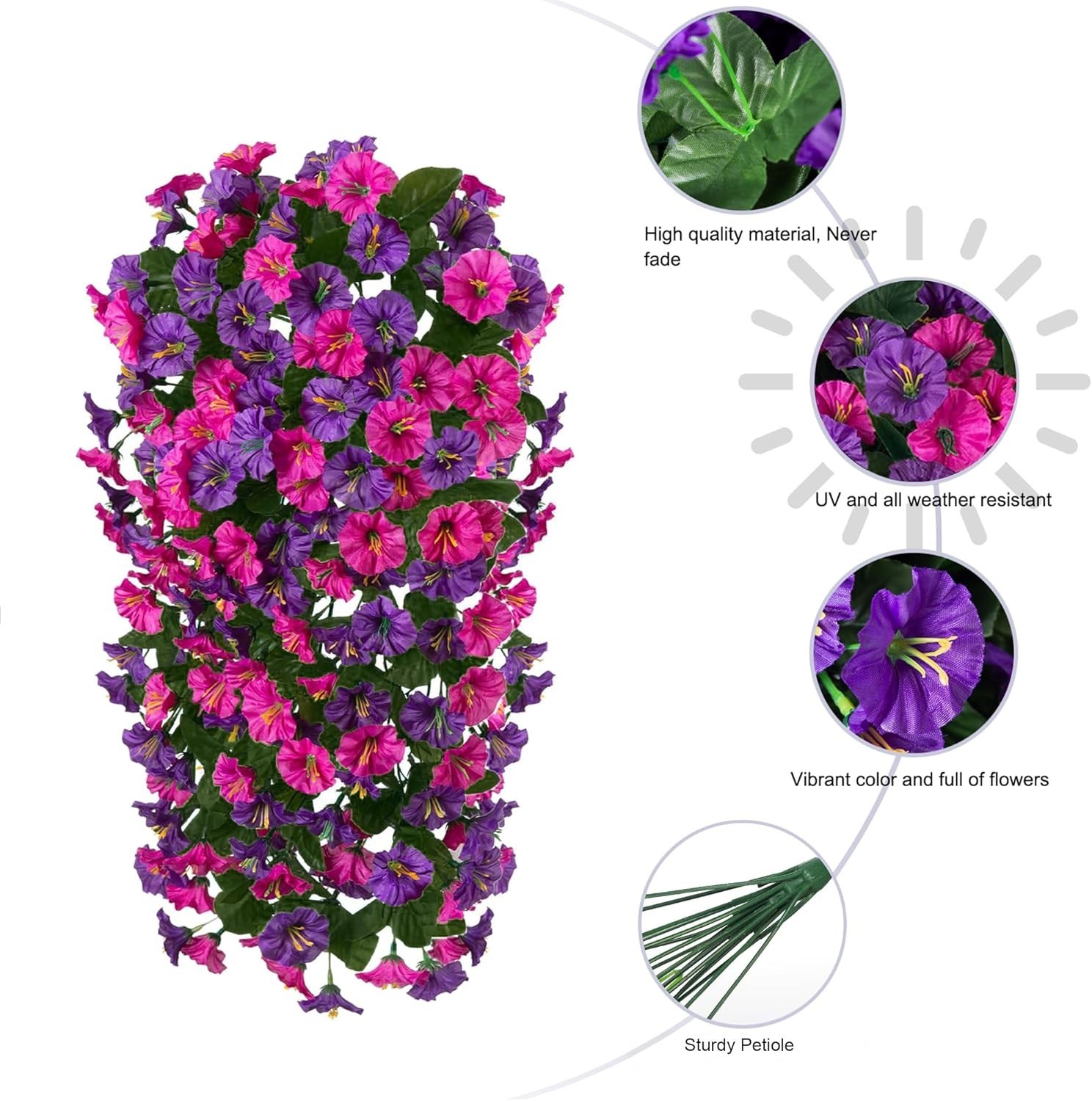 Elegant Outdoor Faux Silk Flower Vines – 2PCS UV Resistant Dark Purple & Fuchsia