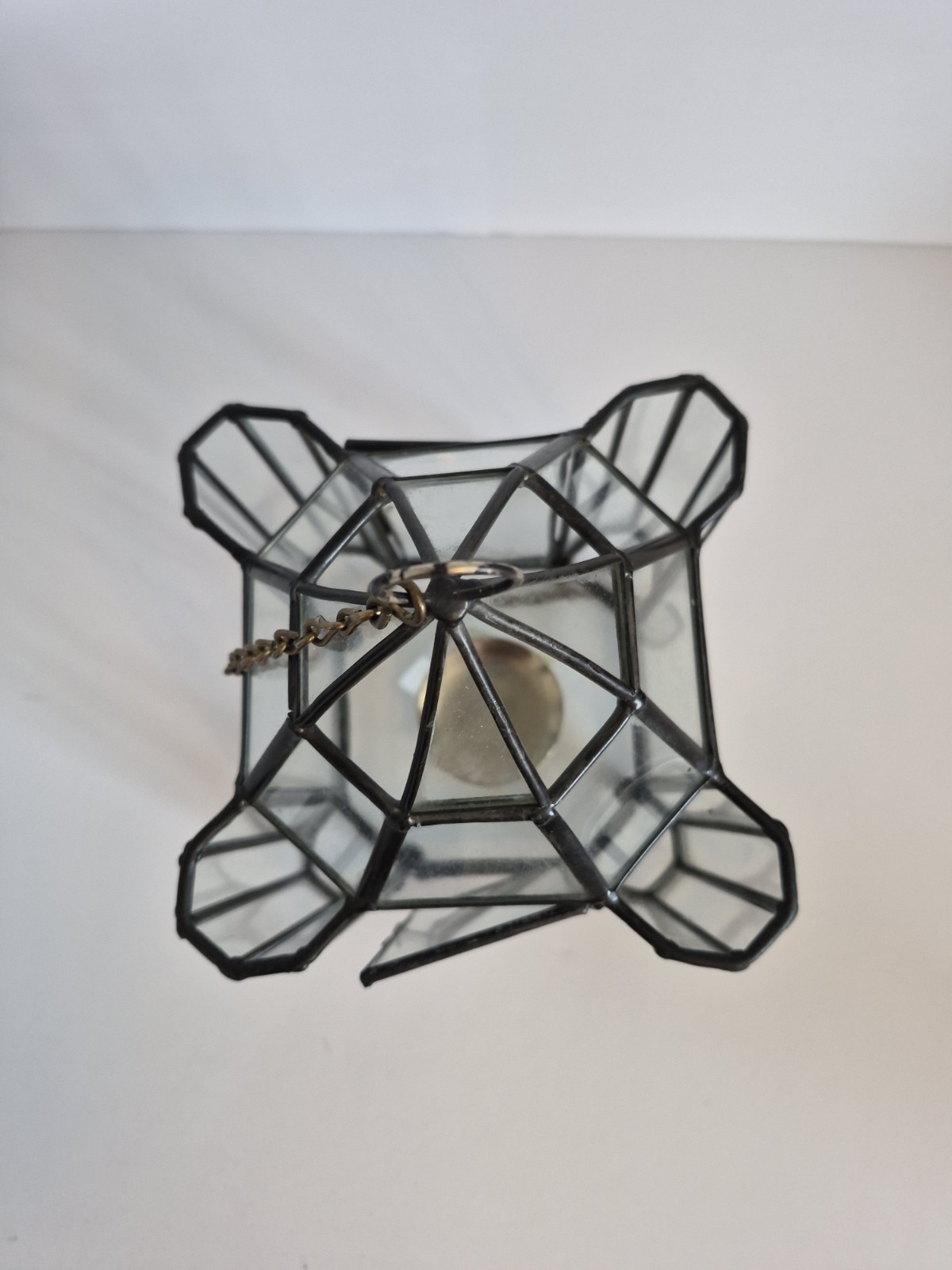 Geometric Glass Hanging Terrarium Lantern Metal Frame 10 Inch