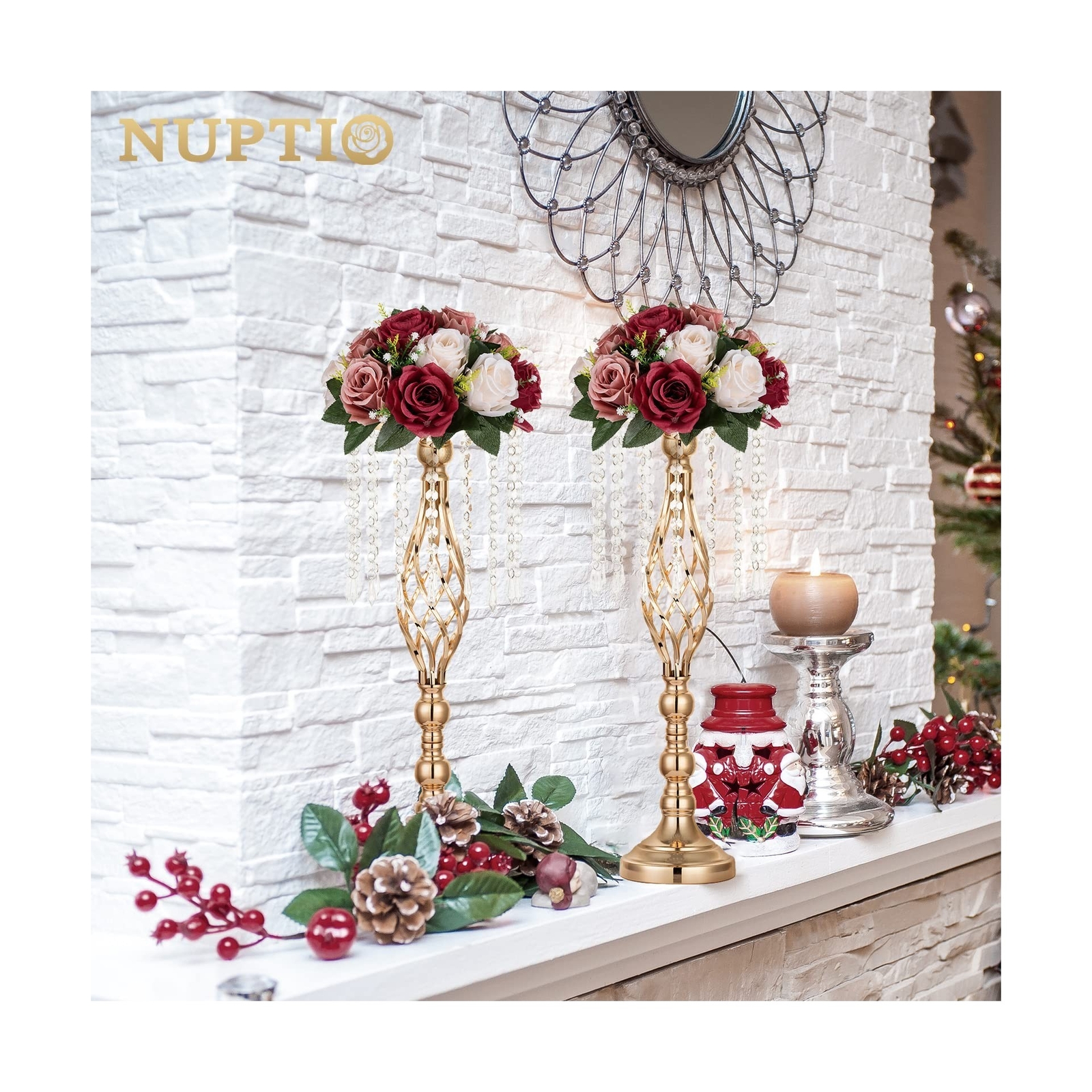 Nuptio Artificial Flower Centrepieces for Tables – 6 Pcs Burgundy & Dusty Ros…