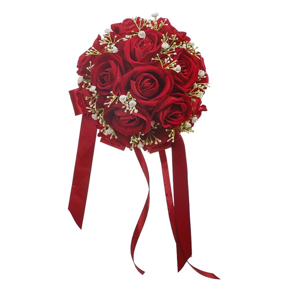 Red Rose Bouquet Bride Artificial Silk HandHeld Wedding Party Decor