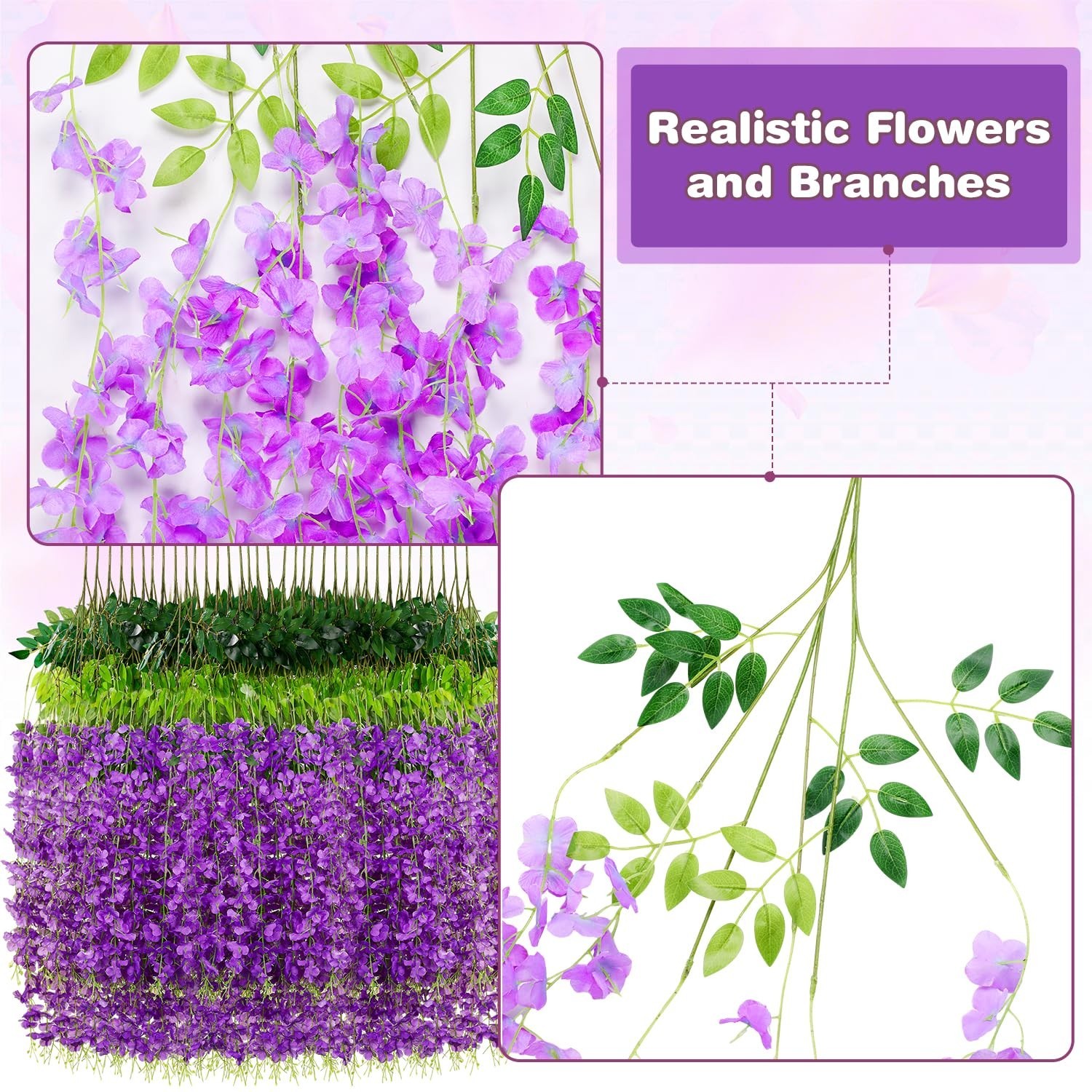 150 Pack Wisteria Hanging Flowers – Artificial Floral Garland for Wedding, Party
