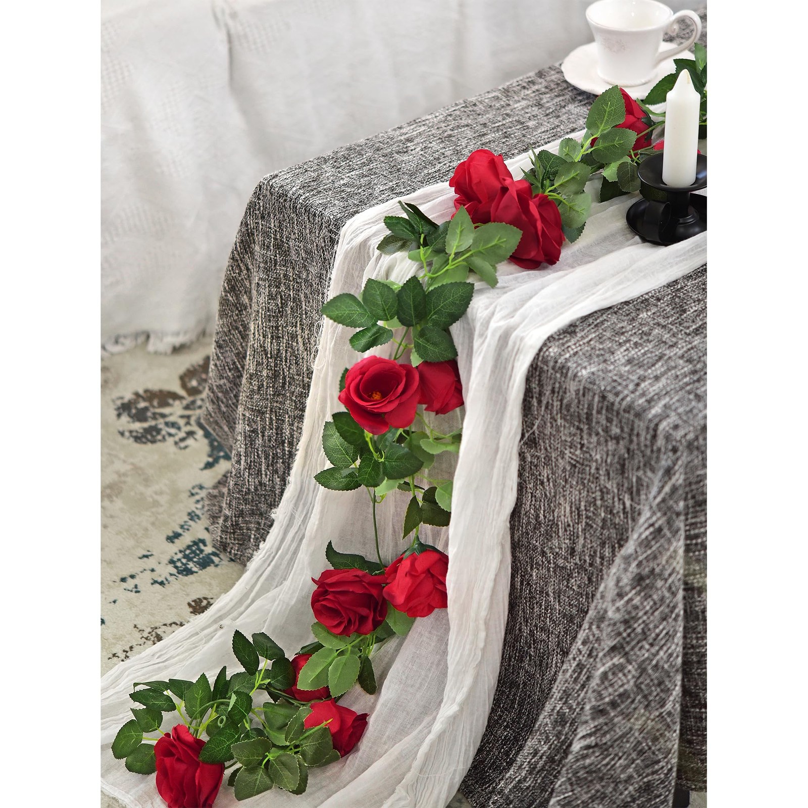 FiveSeasonStuff 29 Ft 4 Pack Rose Silk Flower Garland Artificial Flowers Deco…