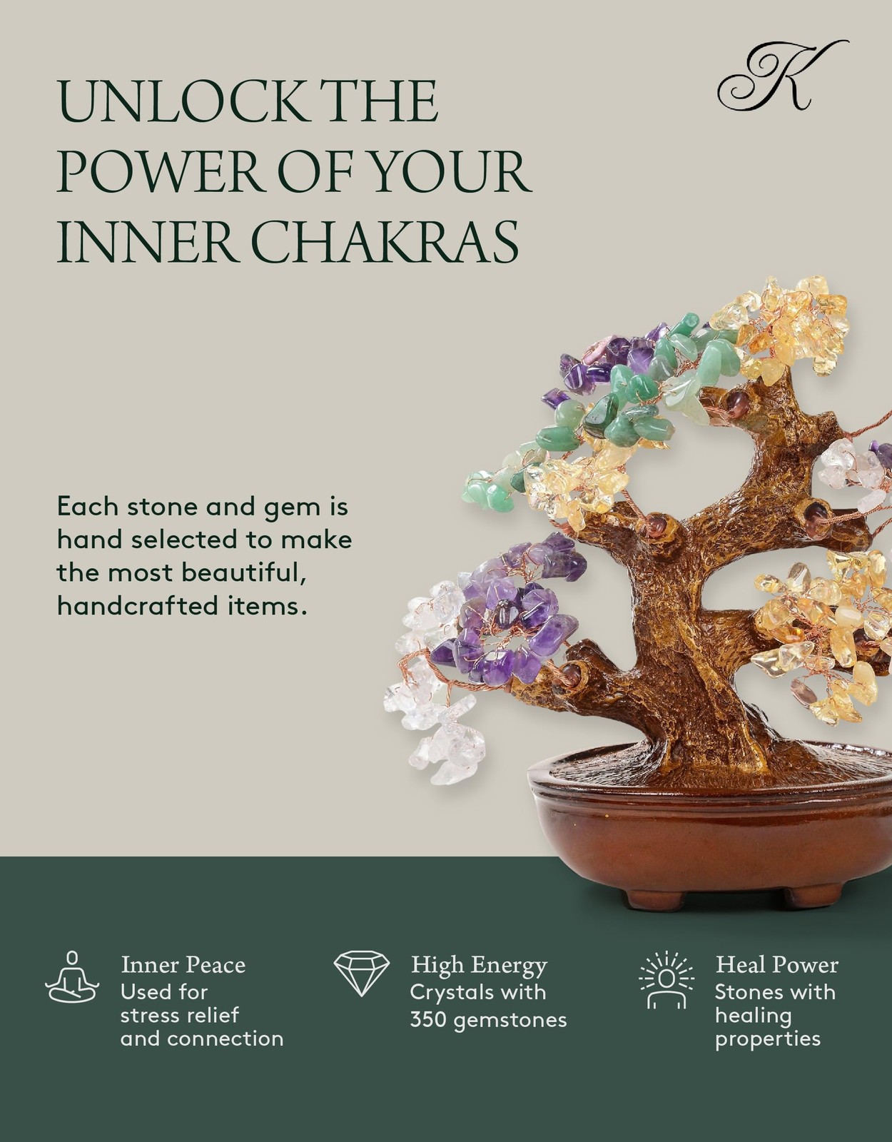 Natural Tree of Life (360 Gemstone Count) Chakra Crystal Tree – Bonsai Feng S…