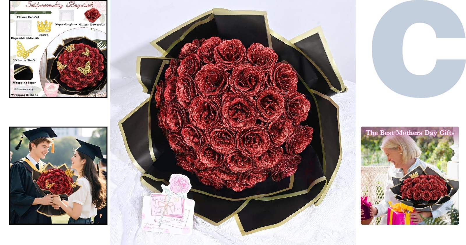 Enchanting Glitter Roses Bouquet – 24 Red Flowers, Perfect for Special Occasions