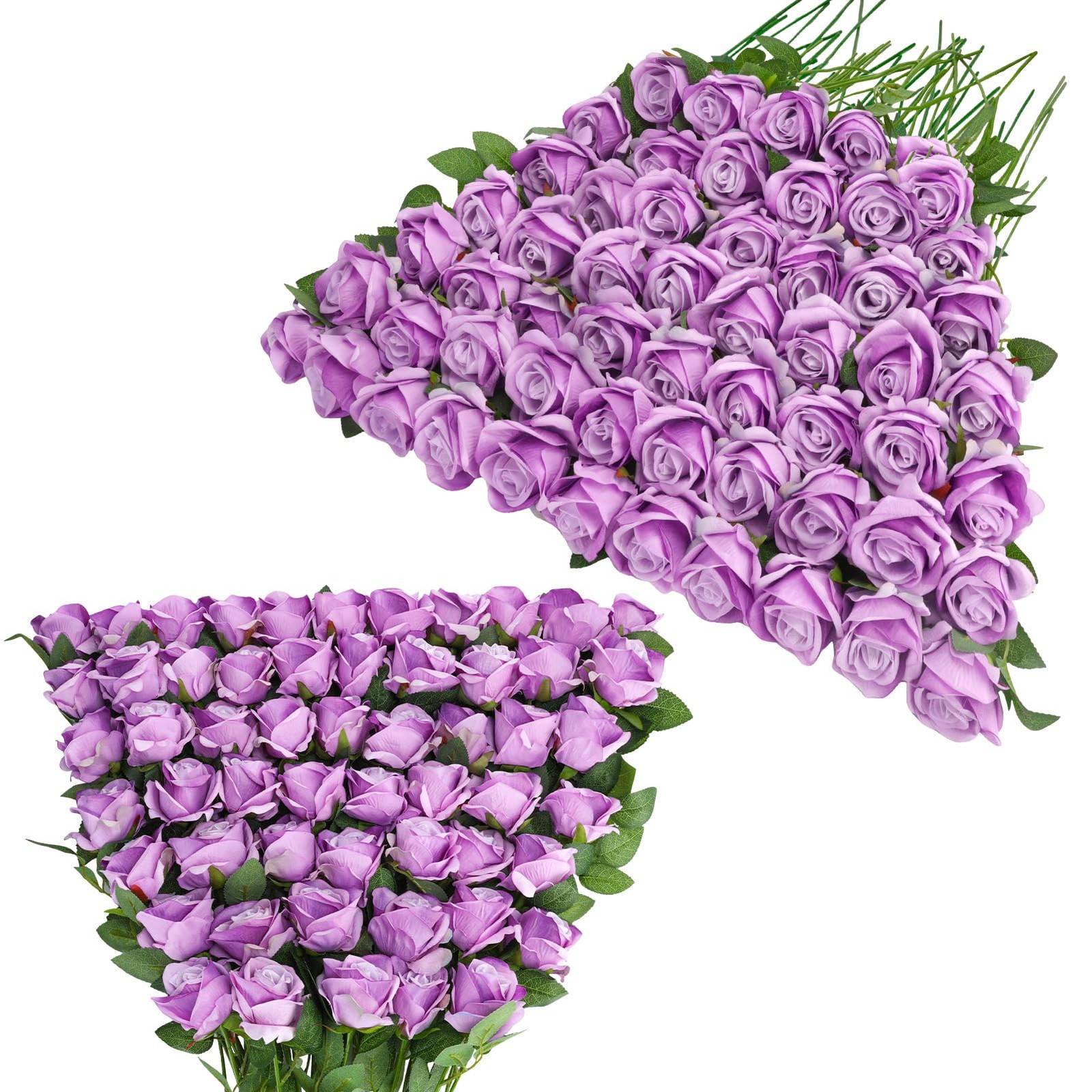 Ovveroche 90 Pcs Purple Velvet Rose Artificial Flowers with Long Stems, Fake …