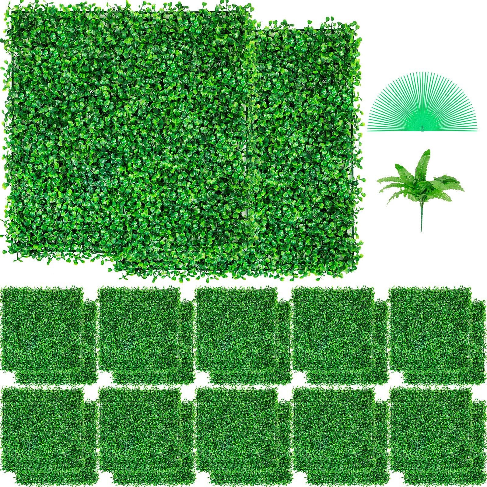 4cm 24pcs 10×10 Inch Green Fake Grass Wall Panel Artificial Boxwood Hedge
