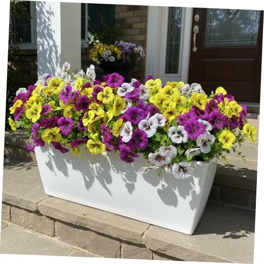 UV Resistant Artificial Pansy Flowers for Outdoors – 20 Purple, Yellow & White
