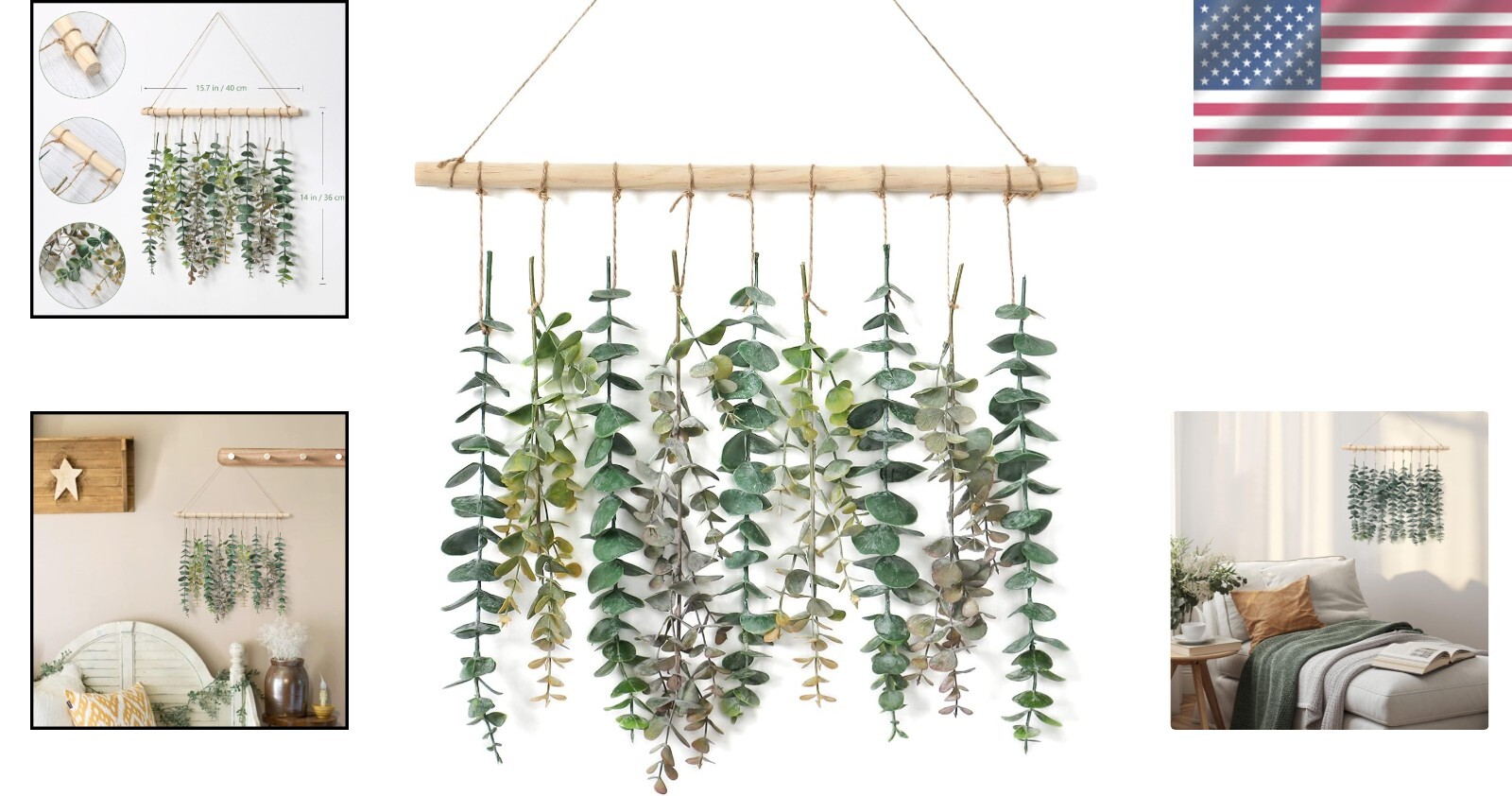 Versatile Bohemian Eucalyptus Wall Decor with Easy Installation – Green-2
