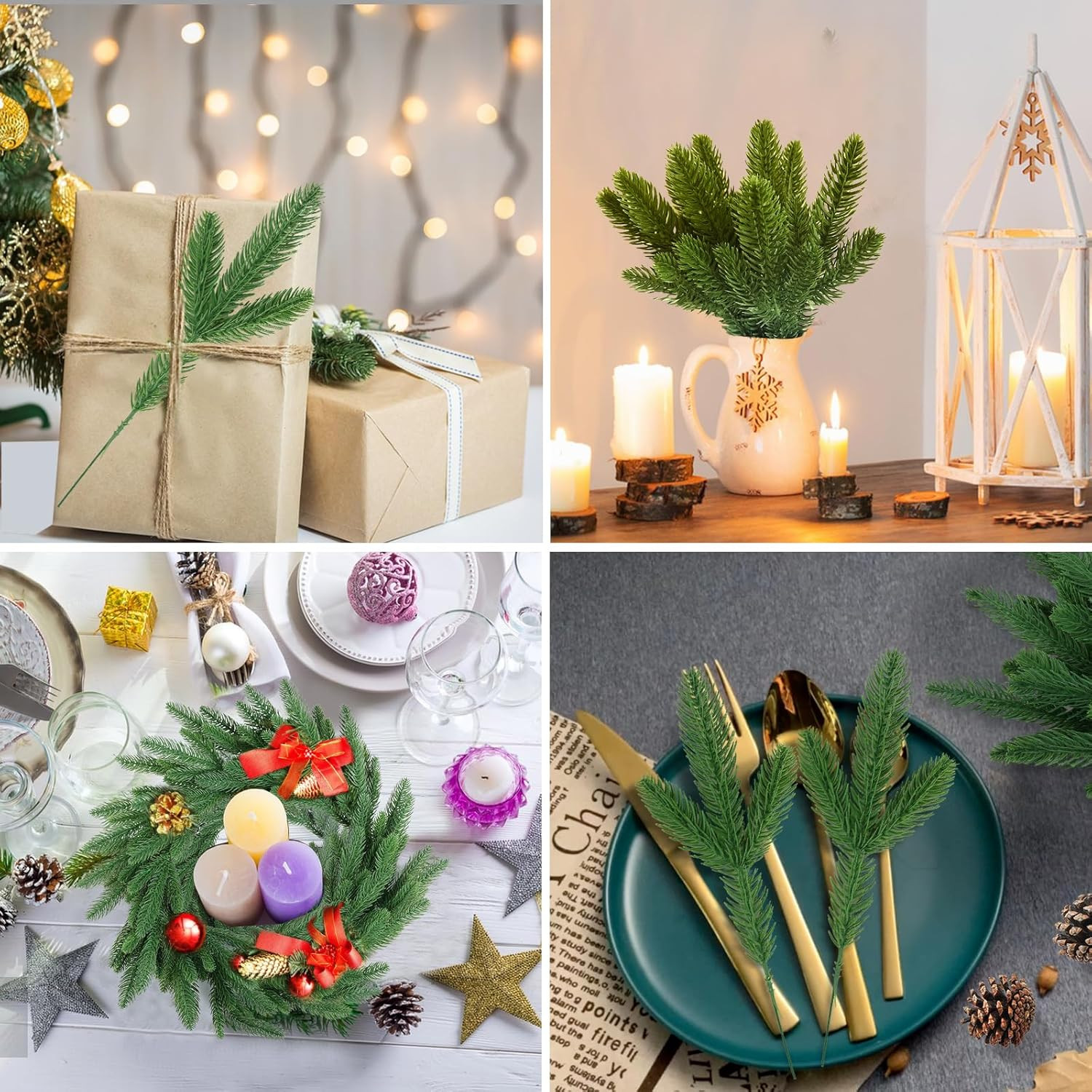50 Pcs Artificial Pine Branches Christmas Greenery Plants Pine Needles DIY Cedar